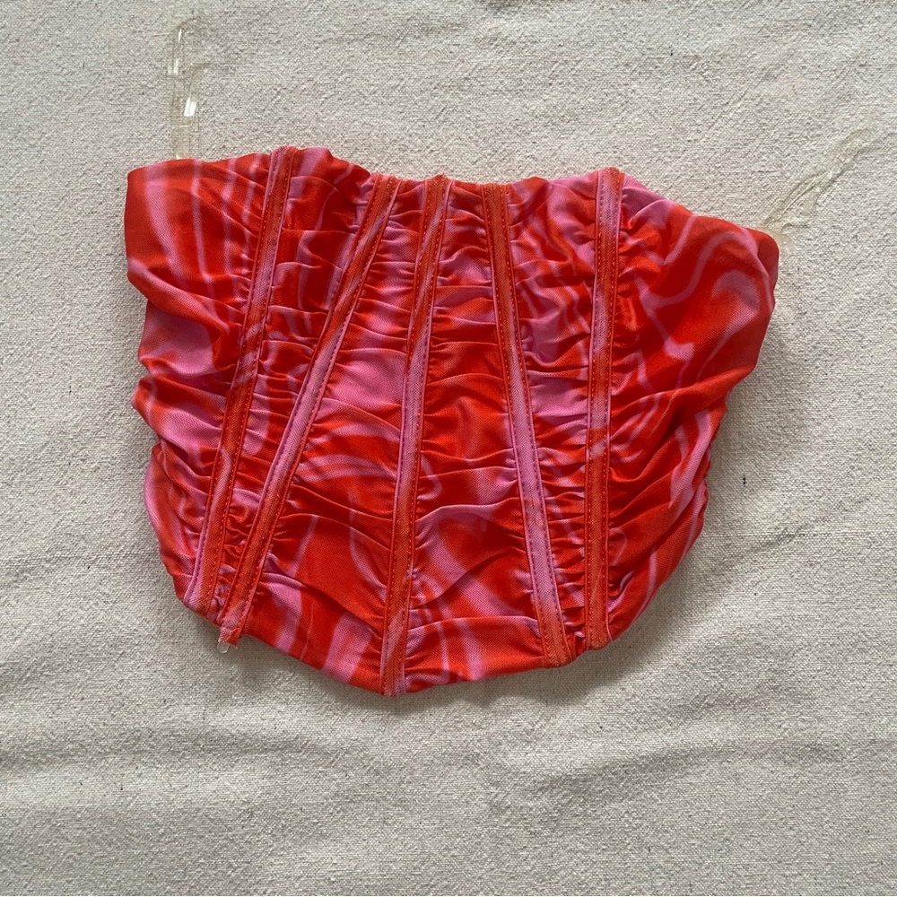 Red and Pink Ruched Bustier Top